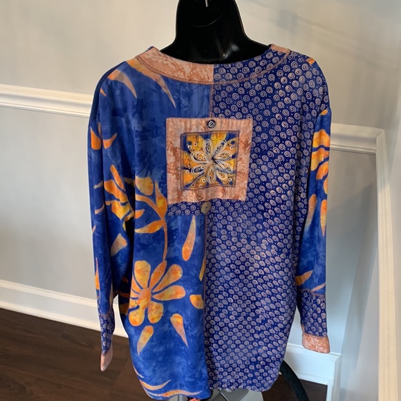 Bali Emerald Blue Batik Multi Media Button Front Tunic Size S - Picture 6 of 9